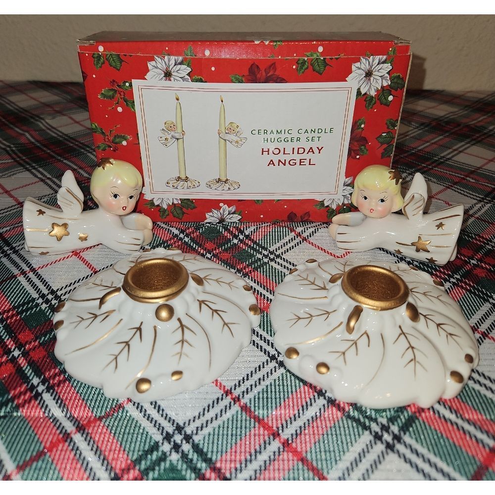 The Vermont Country Store Ceramic "Holiday Angel" Candle Hugger Set